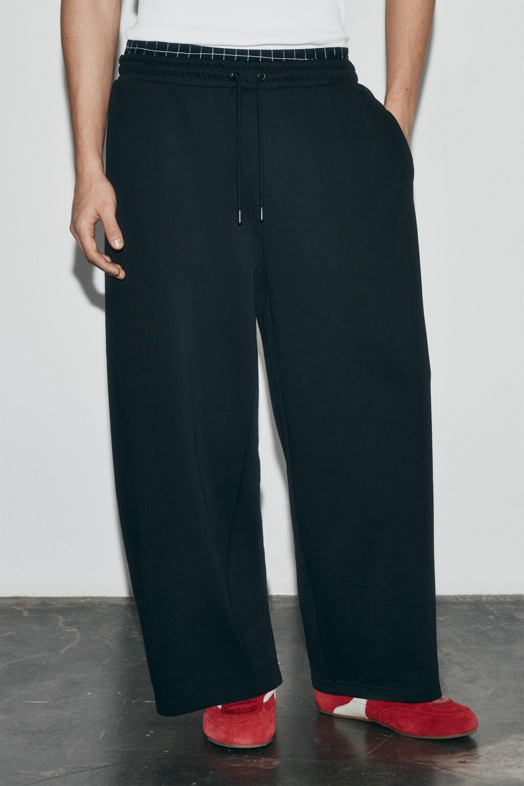 Брюки трикотажные с имитацией второго слоя - цвет черный - 3