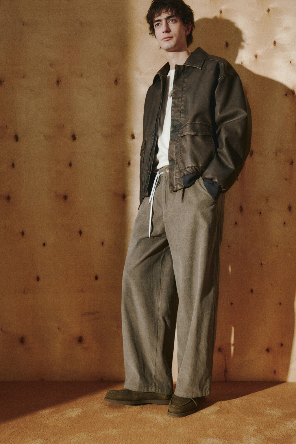 Брюки barrel fit вельветовые с узором - цвет зеленый - 1