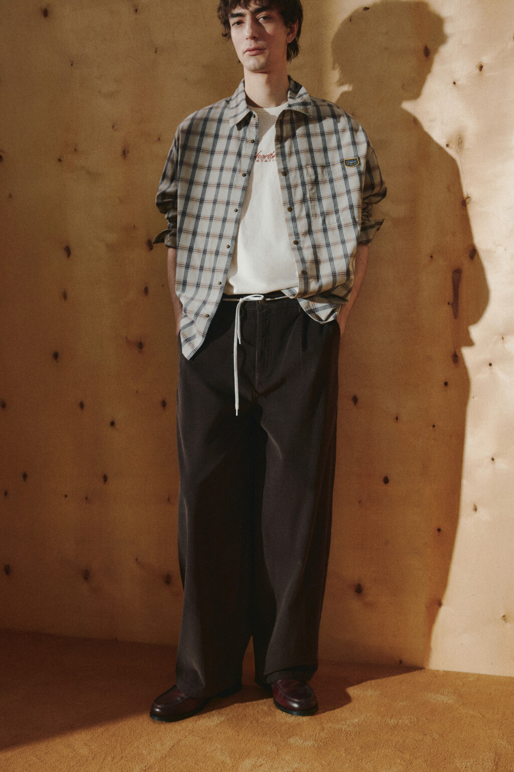 Брюки barrel fit вельветовые с узором - цвет коричневый - 1