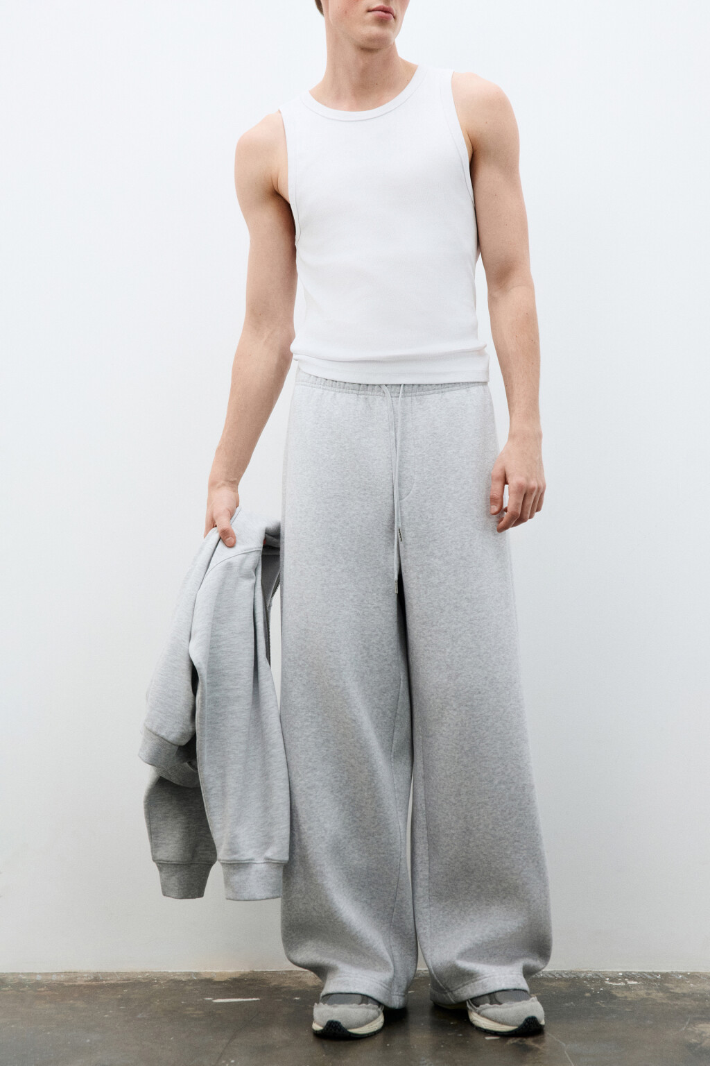 Брюки широкие трикотажные - цвет серый - 1
