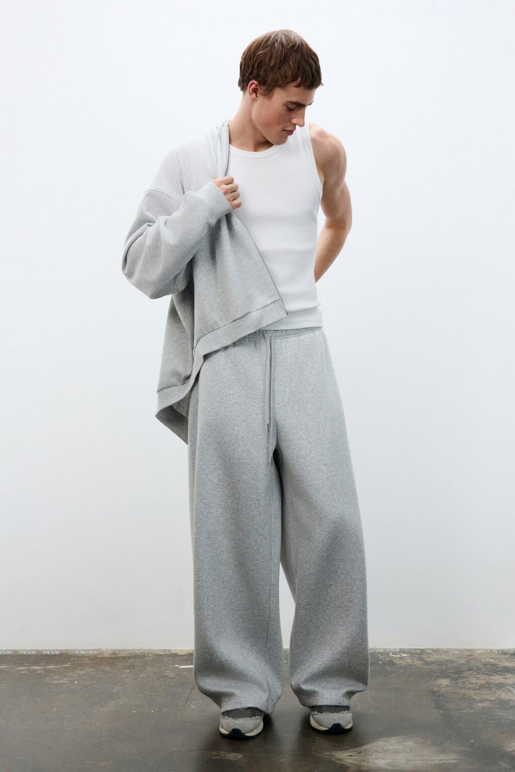 Брюки широкие трикотажные - цвет серый - 2