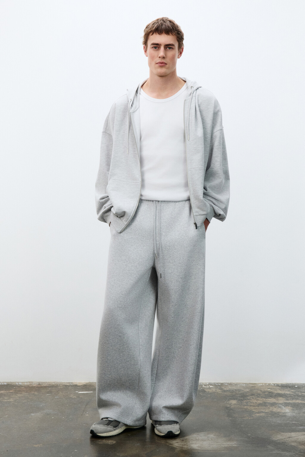 Брюки широкие трикотажные - цвет серый - 5