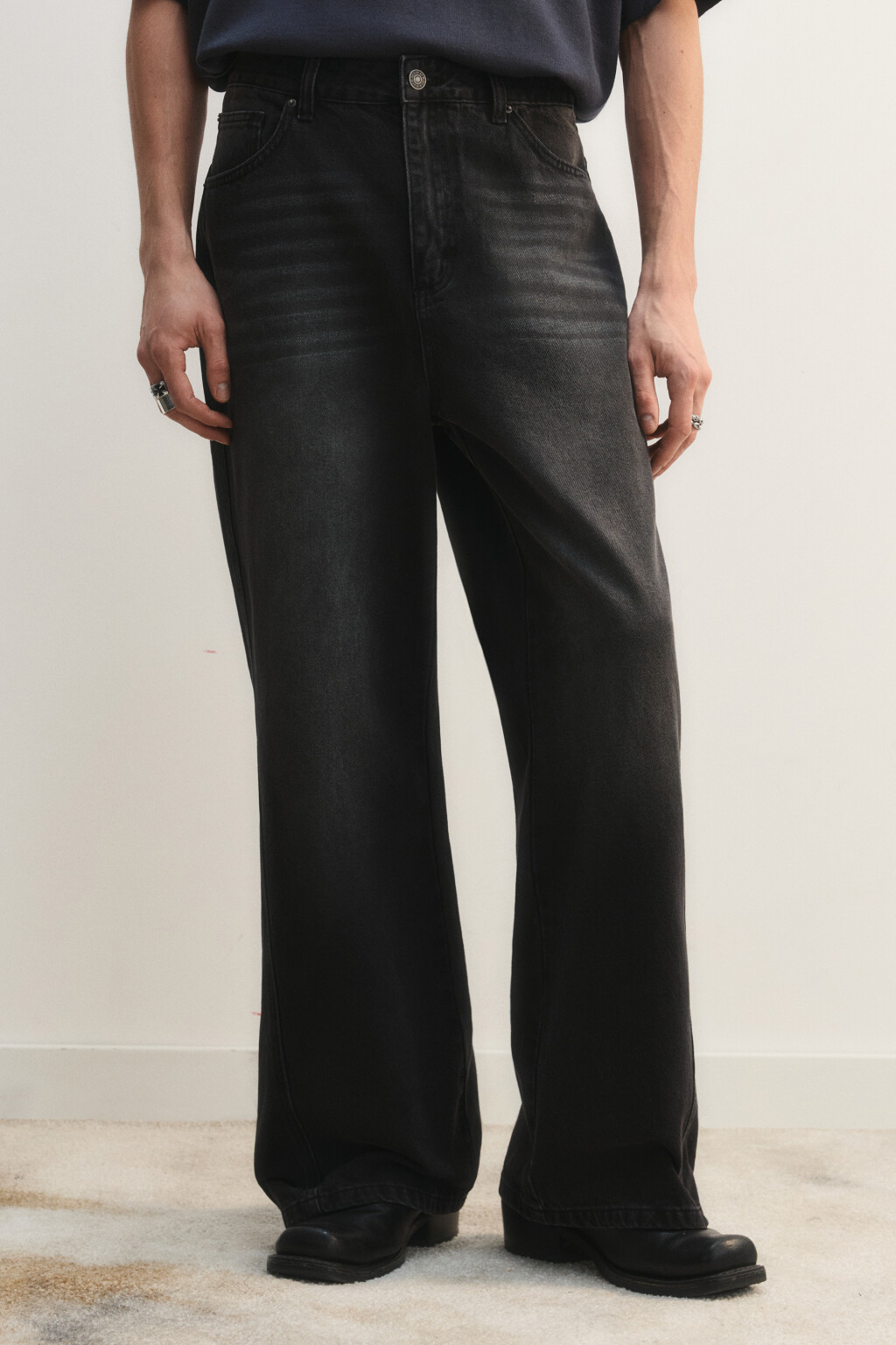 Джинсы клеш с декоративными швами - цвет серый - 2