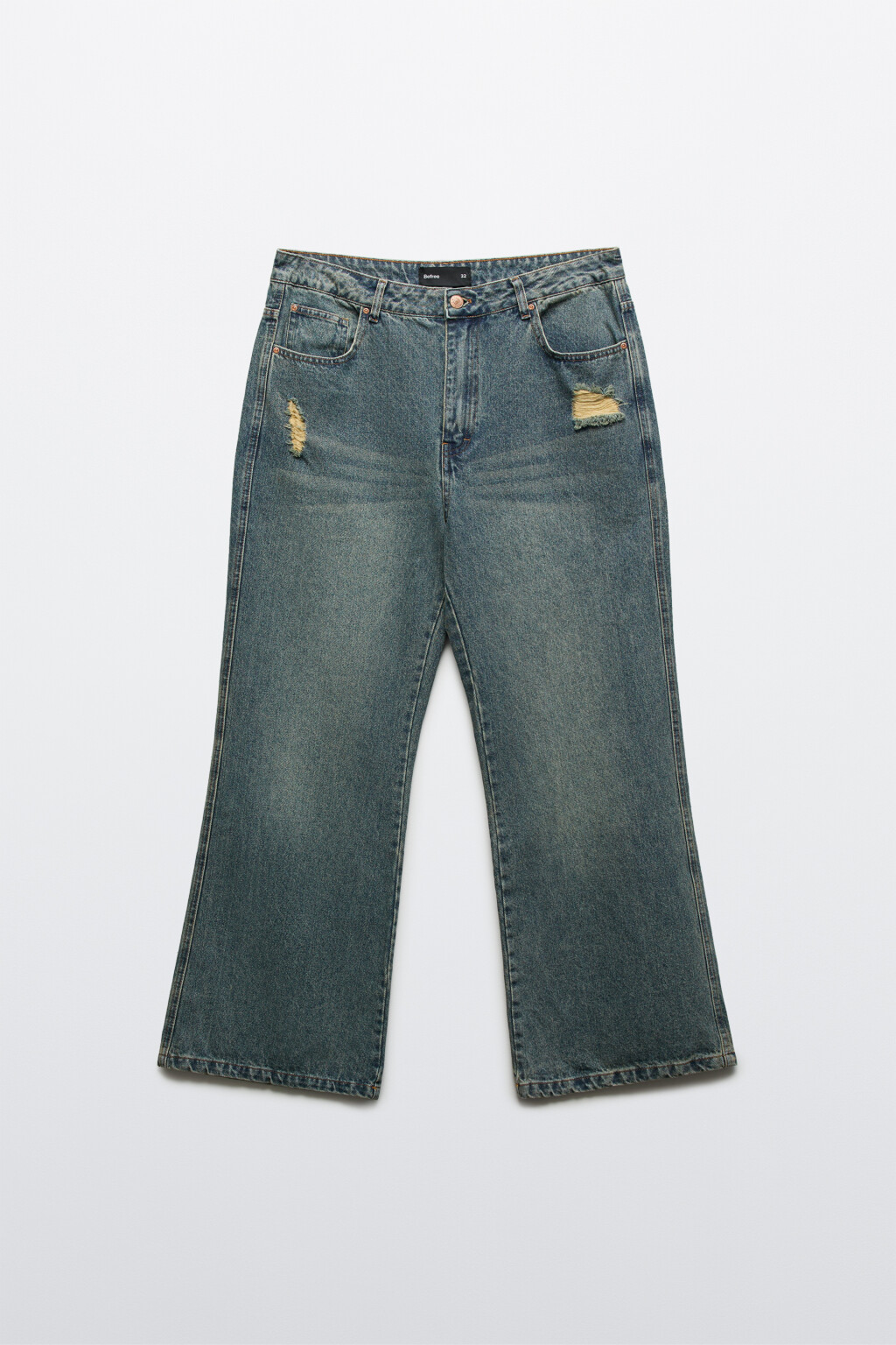 Джинсы клеш рваные - цвет голубой - 1