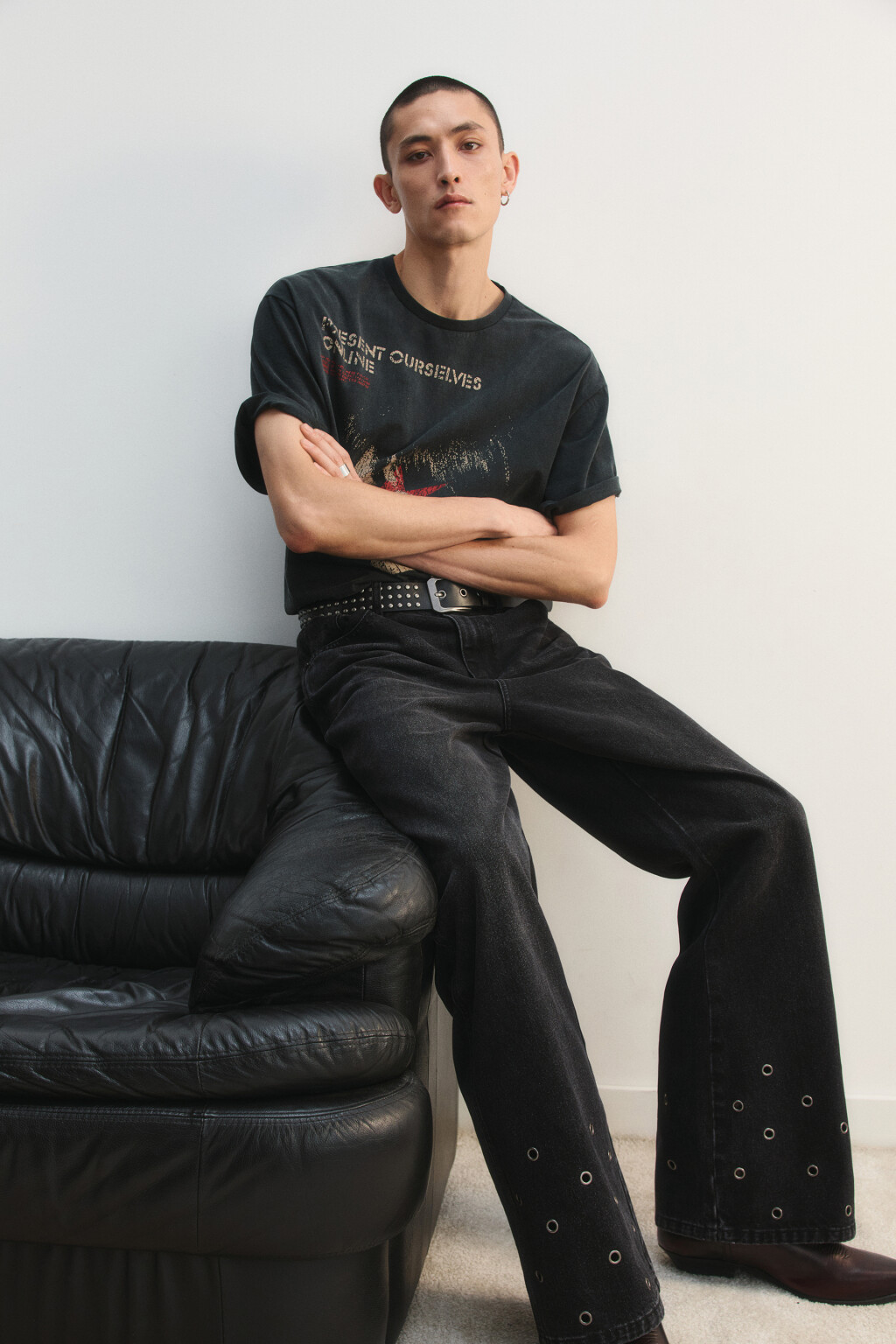 Джинсы клеш с люверсами - цвет серый - 1