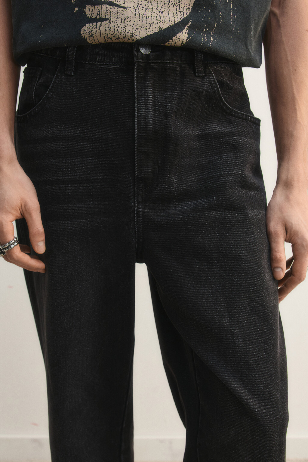 Джинсы клеш с люверсами - цвет серый - 6