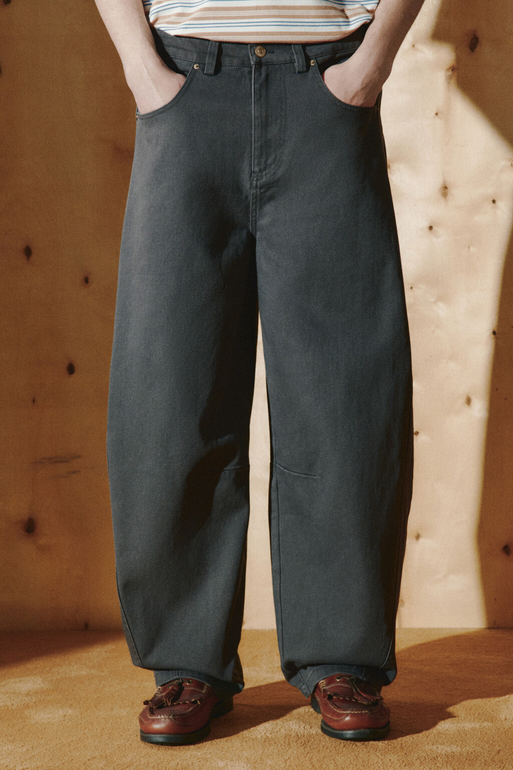 Джинсы baggy fit с декоративными швами - цвет серый - 3