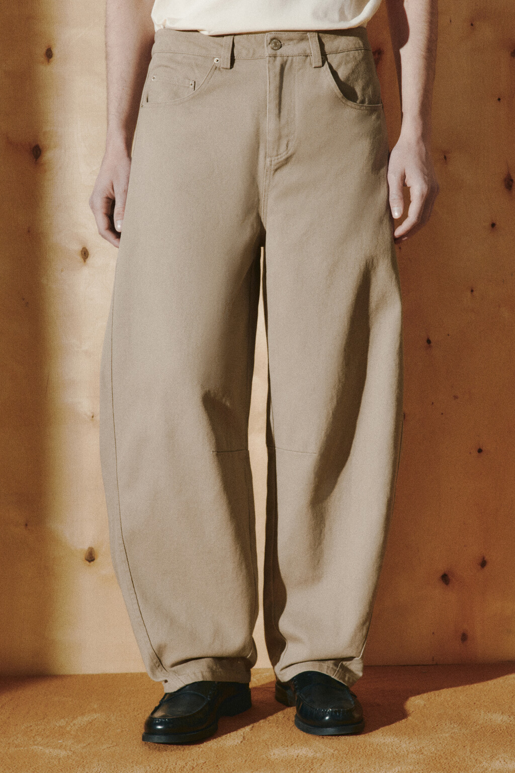 Джинсы baggy fit с декоративными швами - цвет бежевый - 2