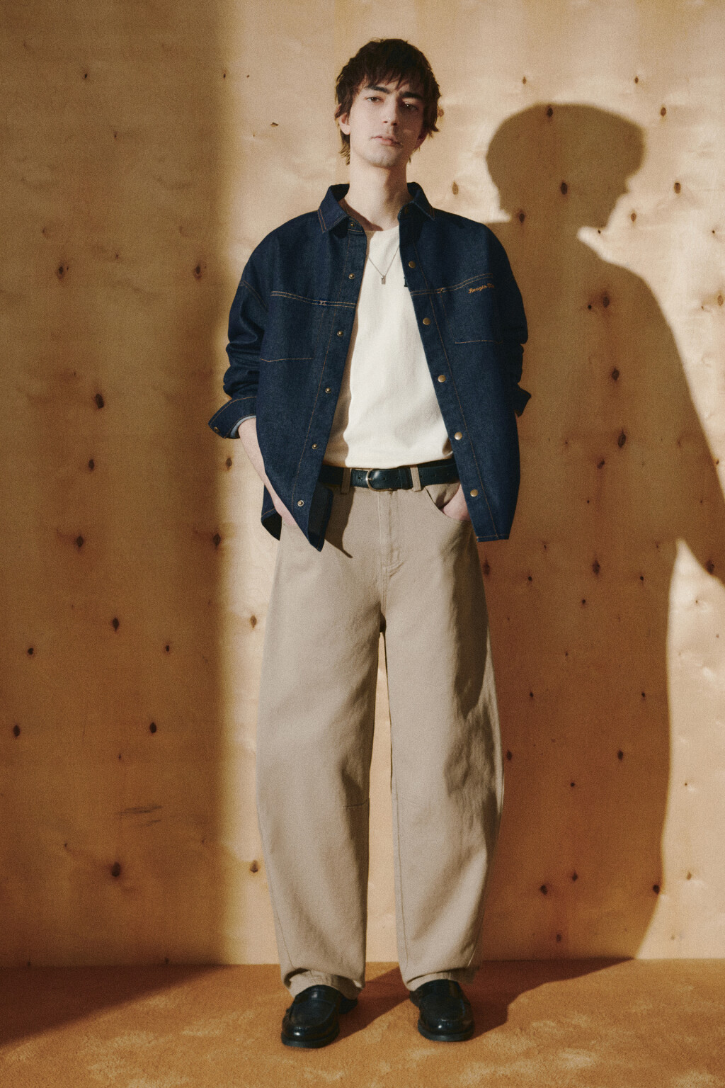 Джинсы baggy fit с декоративными швами - цвет бежевый - 4