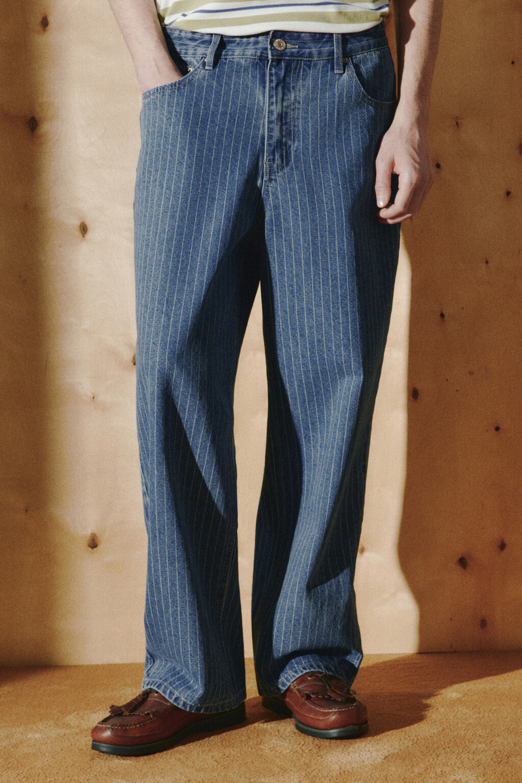 Джинсы straight fit со средней посадкой в полоску - цвет синий - 3