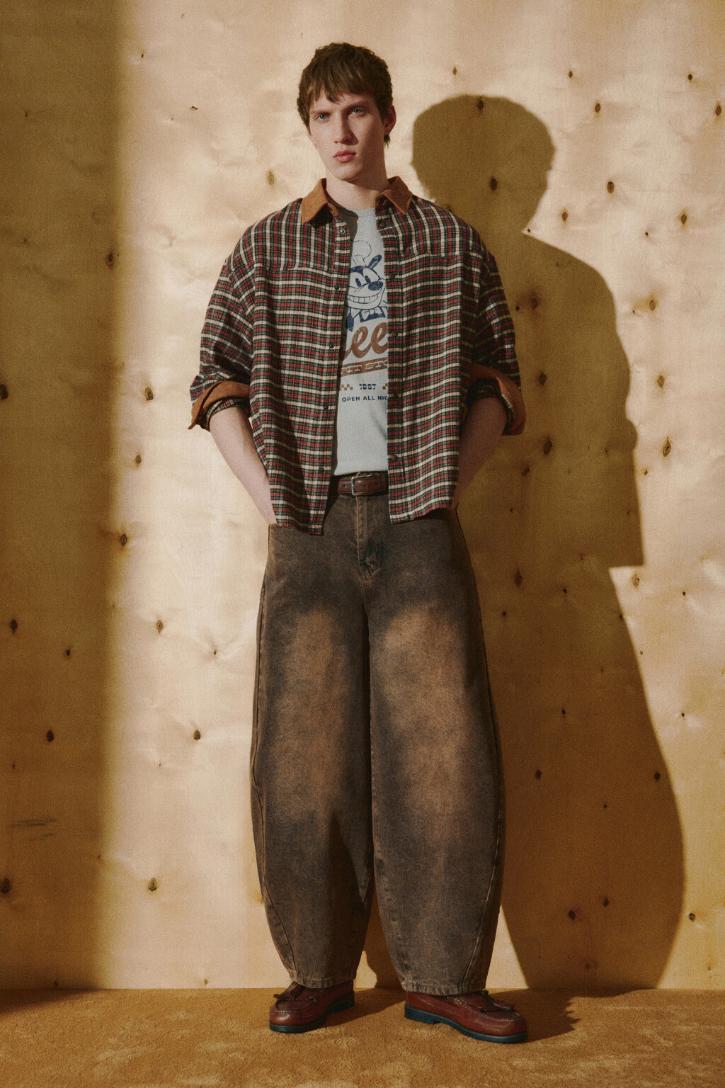 Джинсы barrel fit со средней посадкой вареные - цвет коричневый - 5