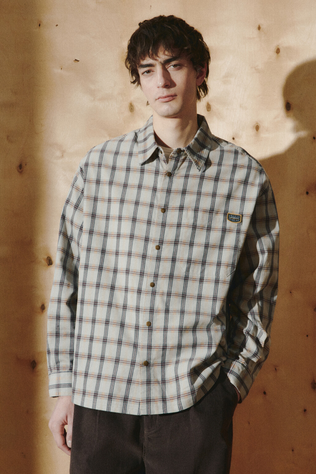 Рубашка хлопковая клетчатая с вышивкой - цвет серый - 3