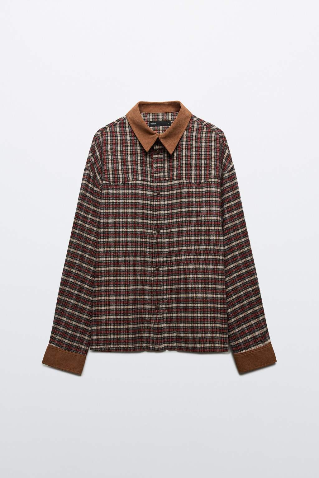 Рубашка фланелевая с контрастной отделкой - цвет коричневый - 1