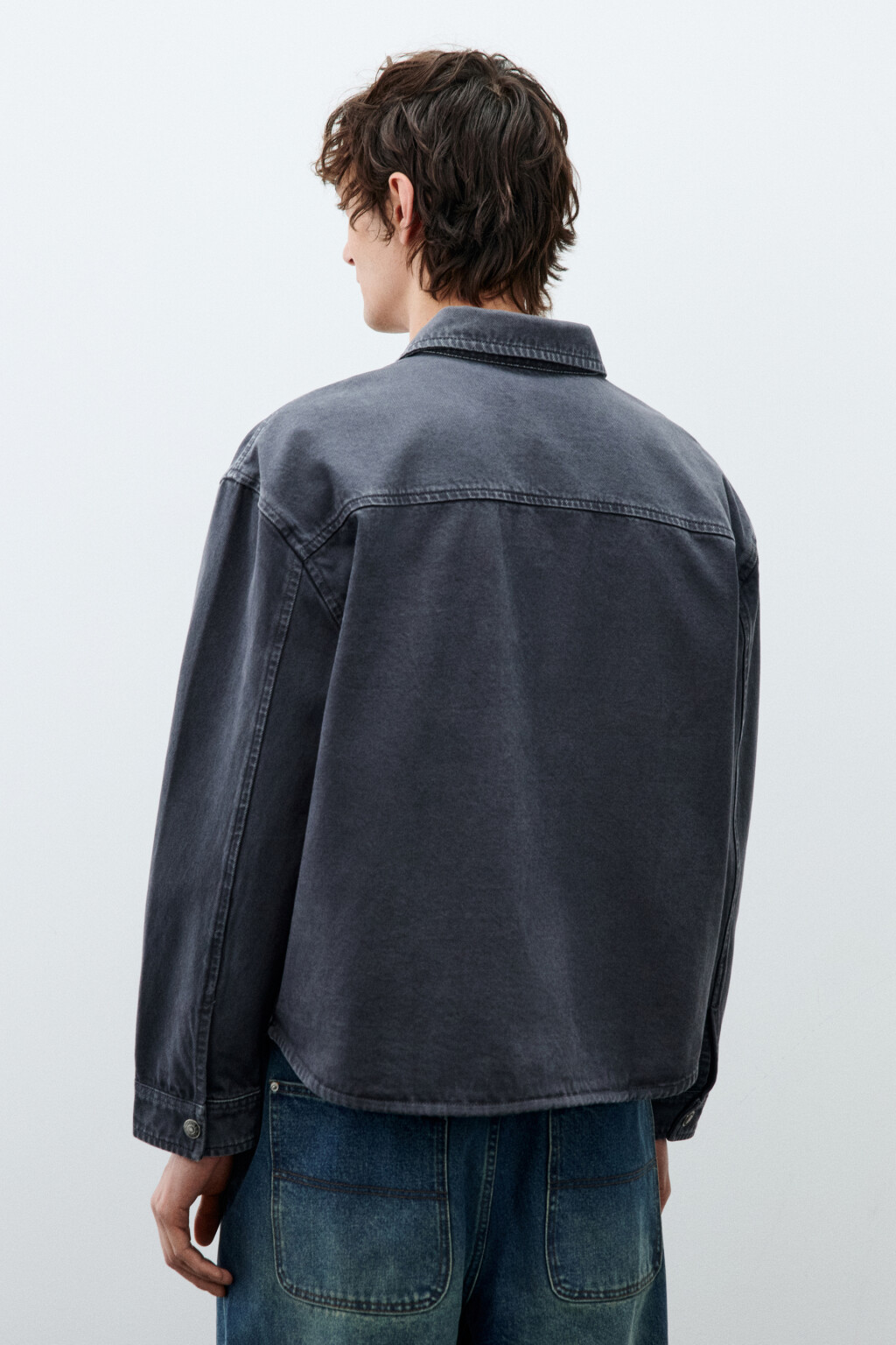 Рубашка-овершот джинсовая с карманами - цвет серый - 4