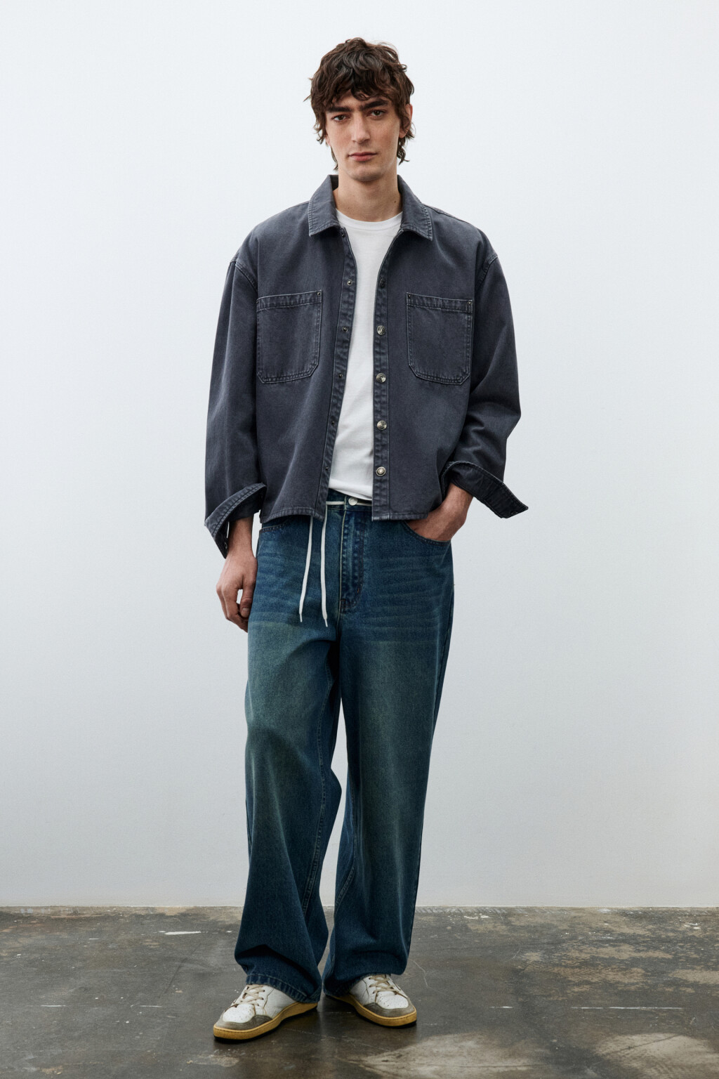 Рубашка-овершот джинсовая с карманами - цвет серый - 5