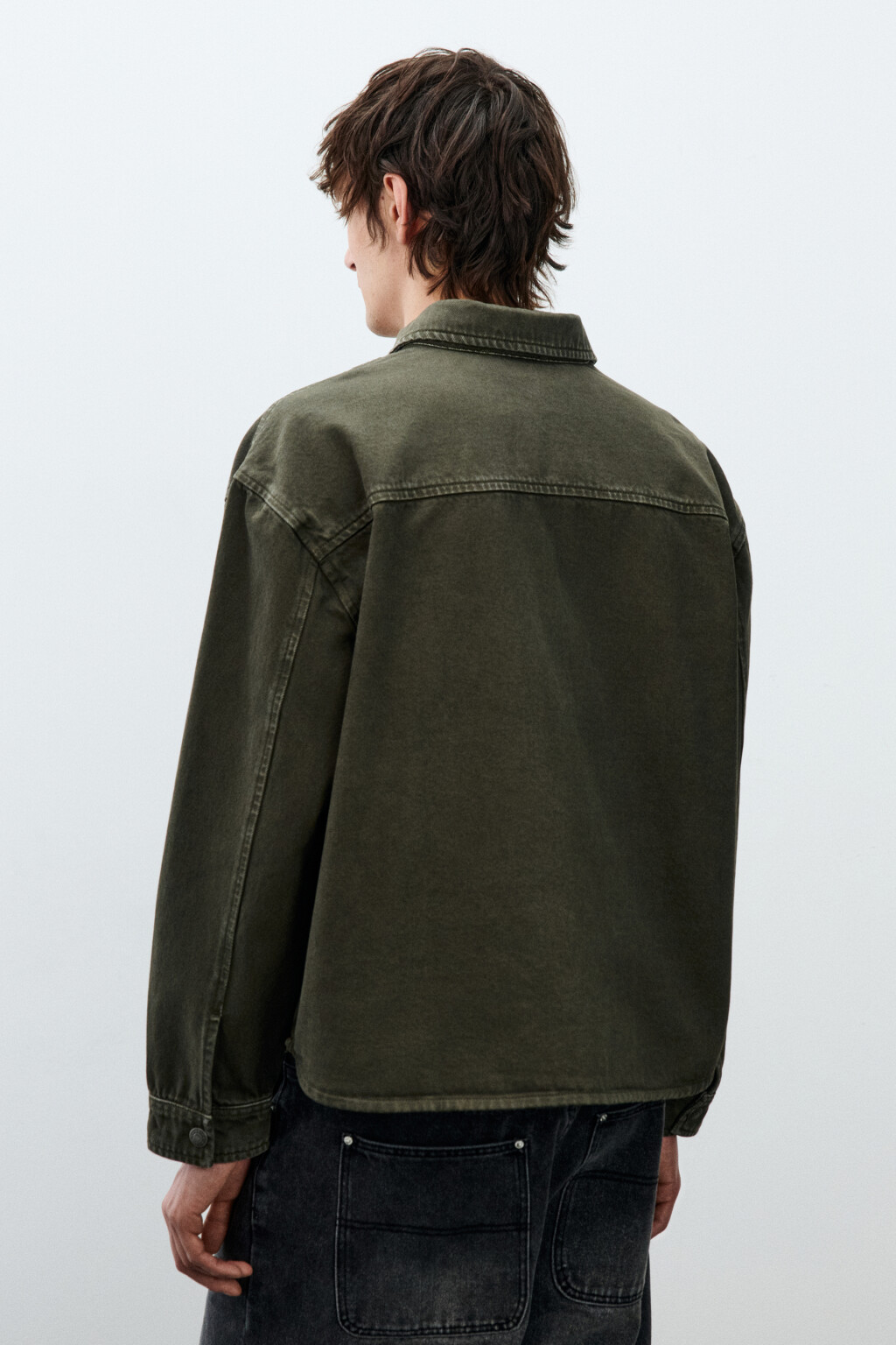 Рубашка-овершот джинсовая с карманами - цвет зеленый - 4