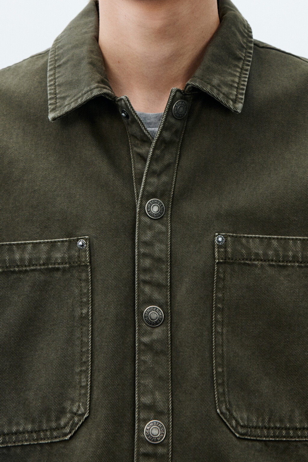 Рубашка-овершот джинсовая с карманами - цвет зеленый - 6