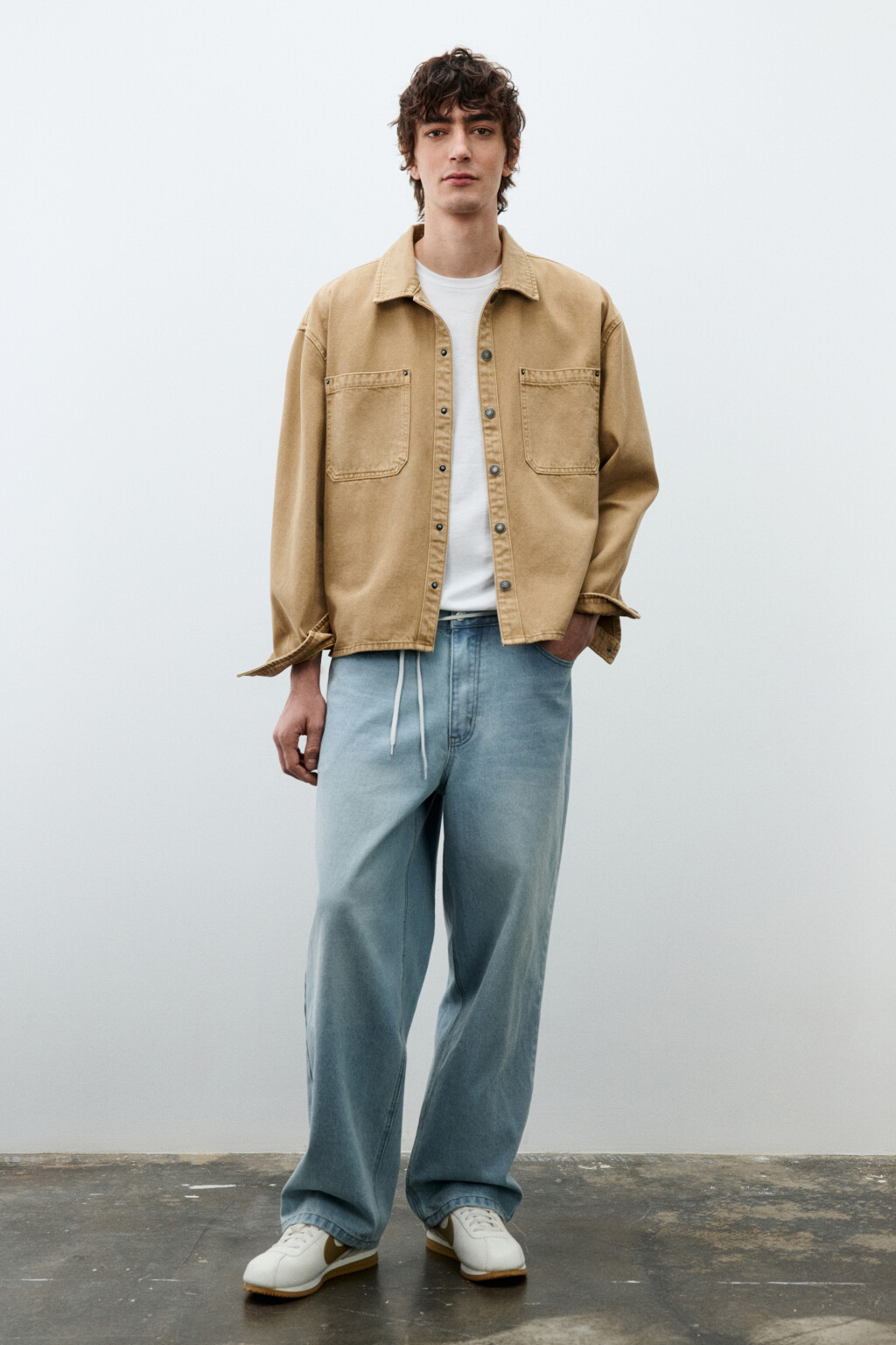 Рубашка-овершот джинсовая с карманами - цвет бежевый - 5