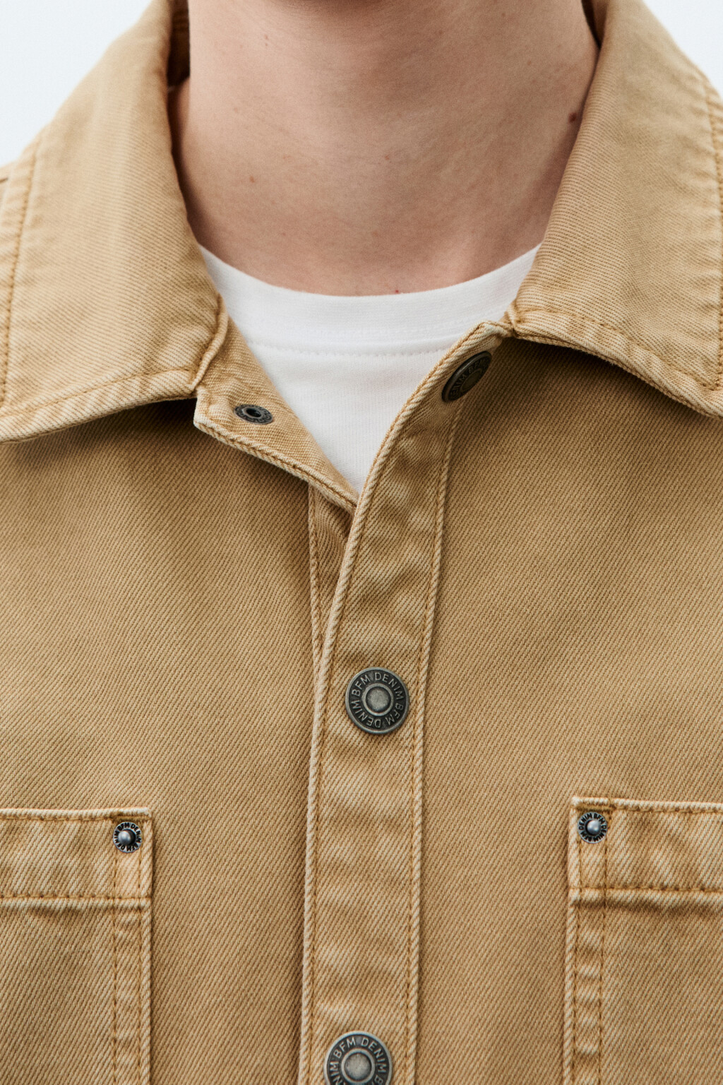 Рубашка-овершот джинсовая с карманами - цвет бежевый - 6