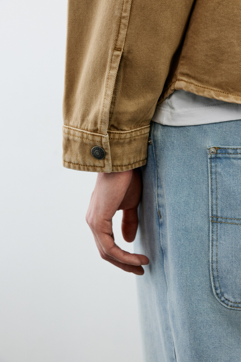 Рубашка-овершот джинсовая с карманами - цвет бежевый - 7