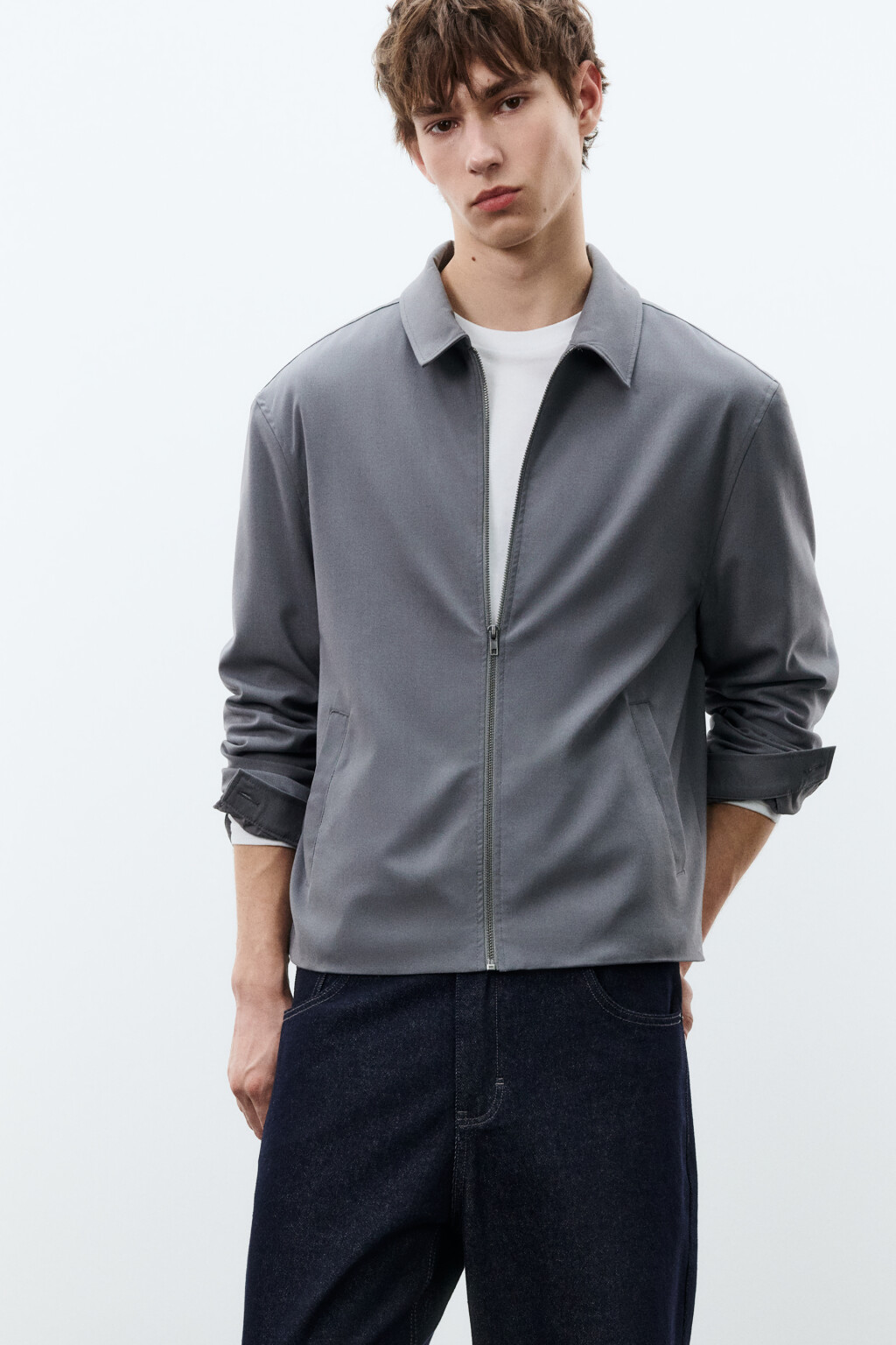 Рубашка-овершот на молнии - цвет серый - 1