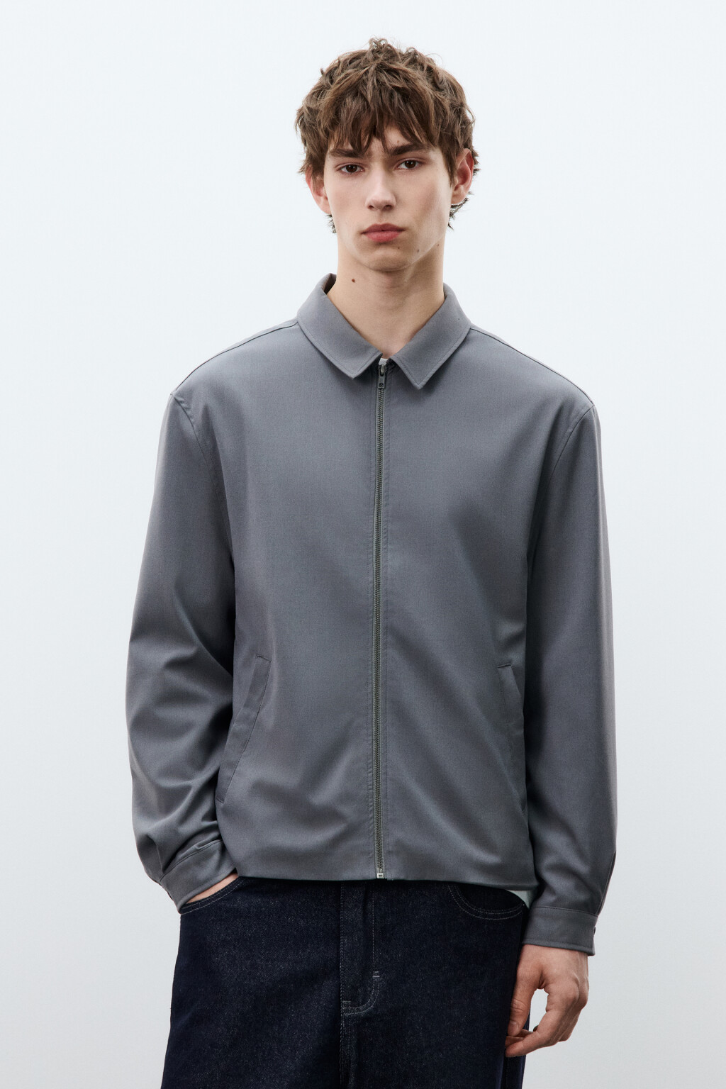 Рубашка-овершот на молнии - цвет серый - 2