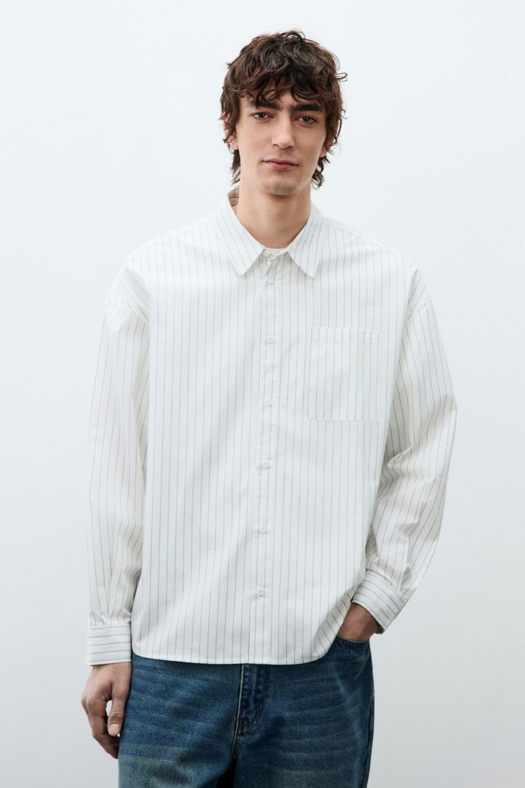 Рубашка хлопковая в полоску - цвет белый - 2
