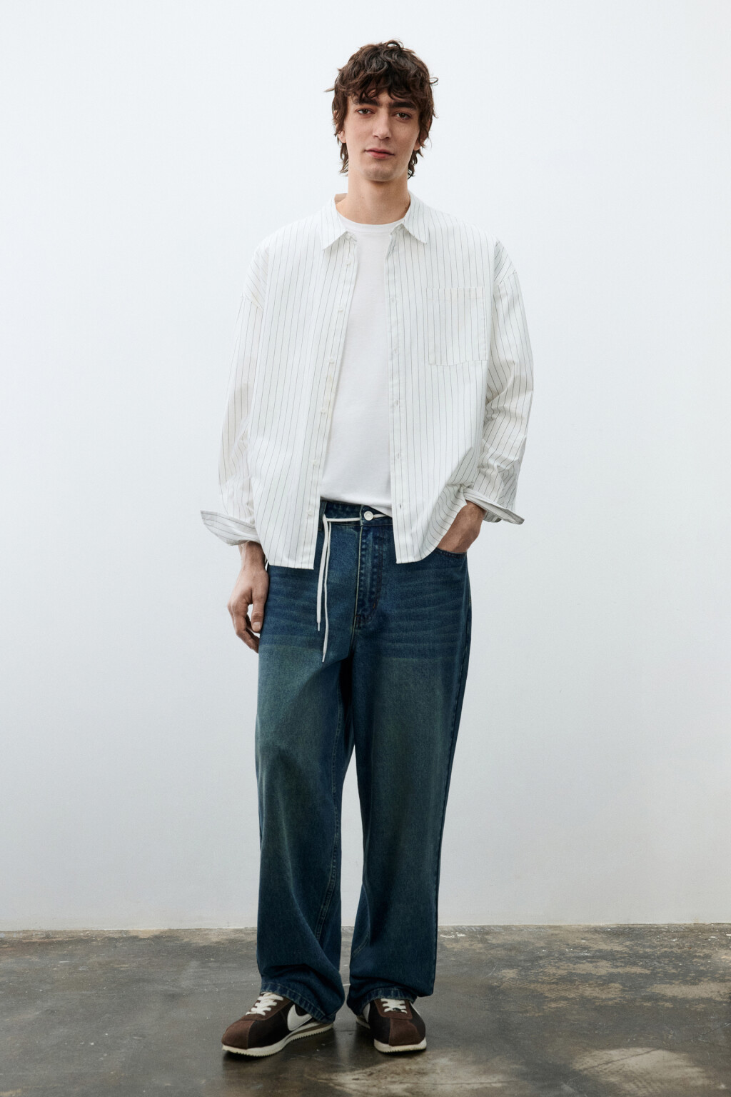 Рубашка хлопковая в полоску - цвет белый - 4