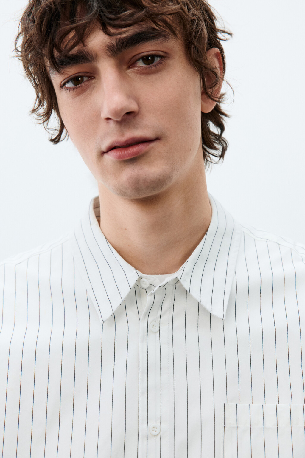Рубашка хлопковая в полоску - цвет белый - 5