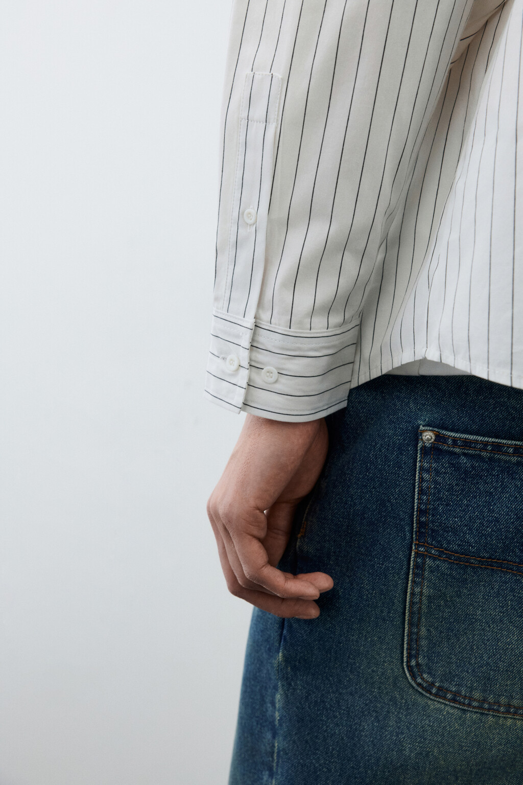 Рубашка хлопковая в полоску - цвет белый - 6