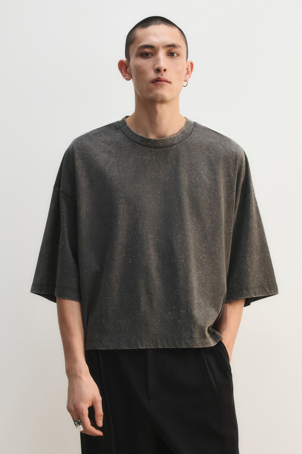 Футболка хлопковая укороченная - цвет серый - 2