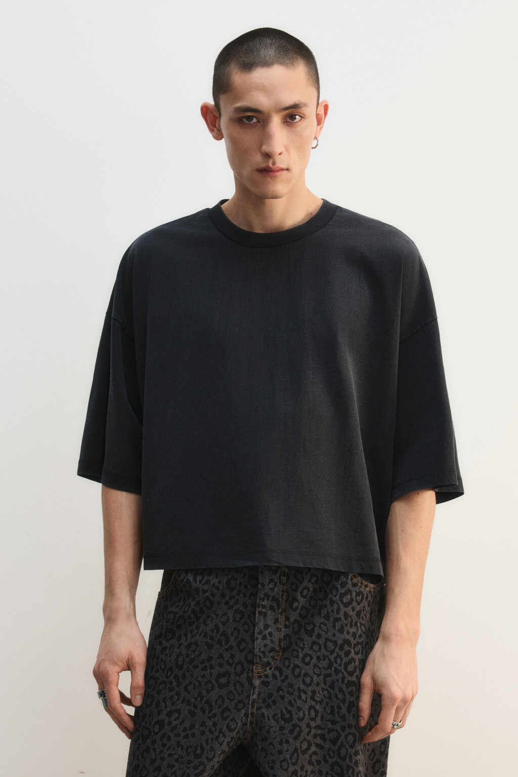 Футболка хлопковая укороченная - цвет черный - 3