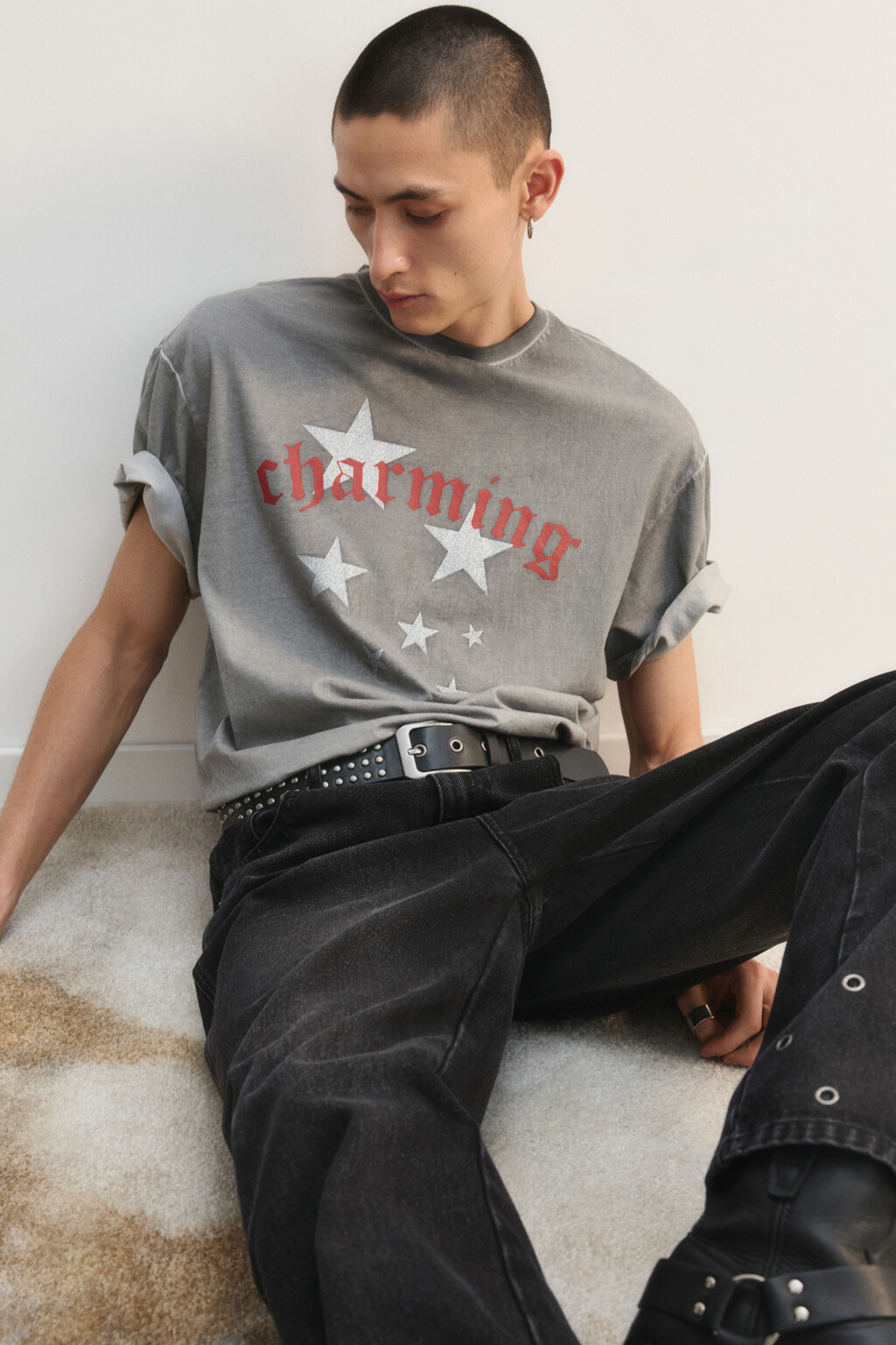 Футболка хлопковая с принтом - цвет серый - 1