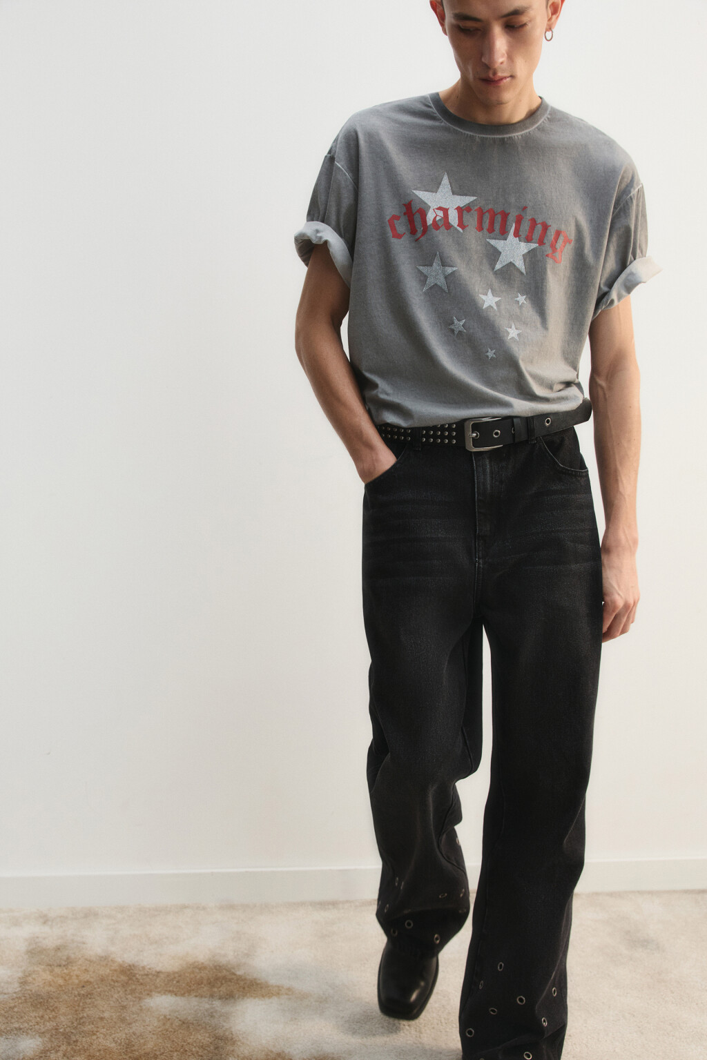 Футболка хлопковая с принтом - цвет серый - 2