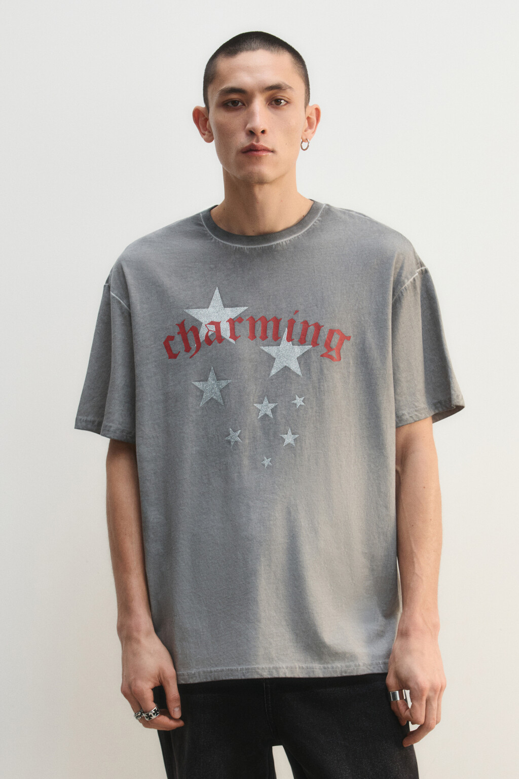 Футболка хлопковая с принтом - цвет серый - 3