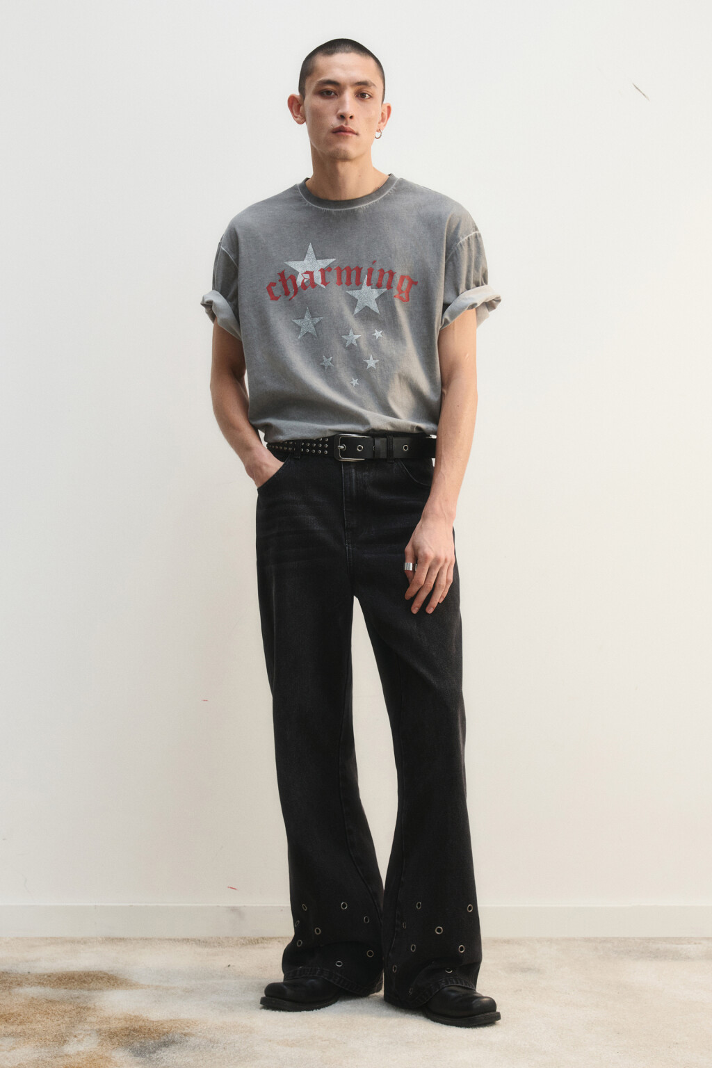 Футболка хлопковая с принтом - цвет серый - 5