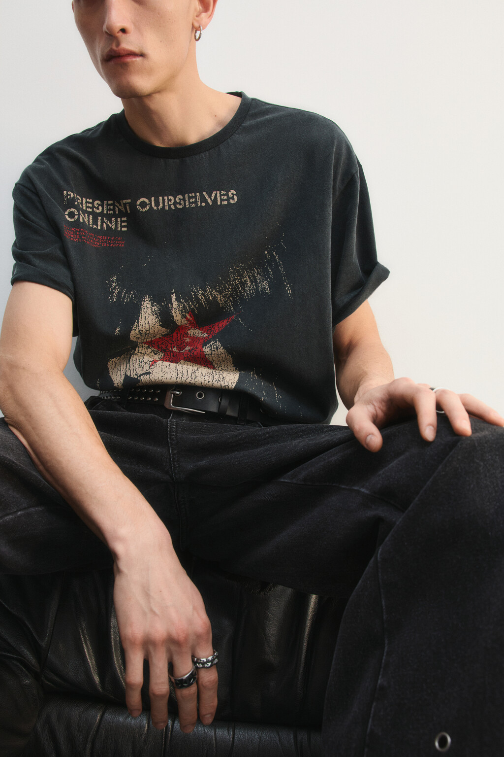 Футболка хлопковая с принтом - цвет черный - 2