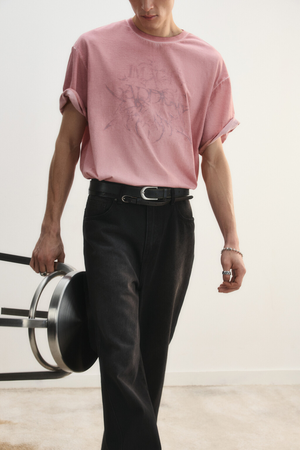 Футболка хлопковая с принтом - цвет розовый - 3