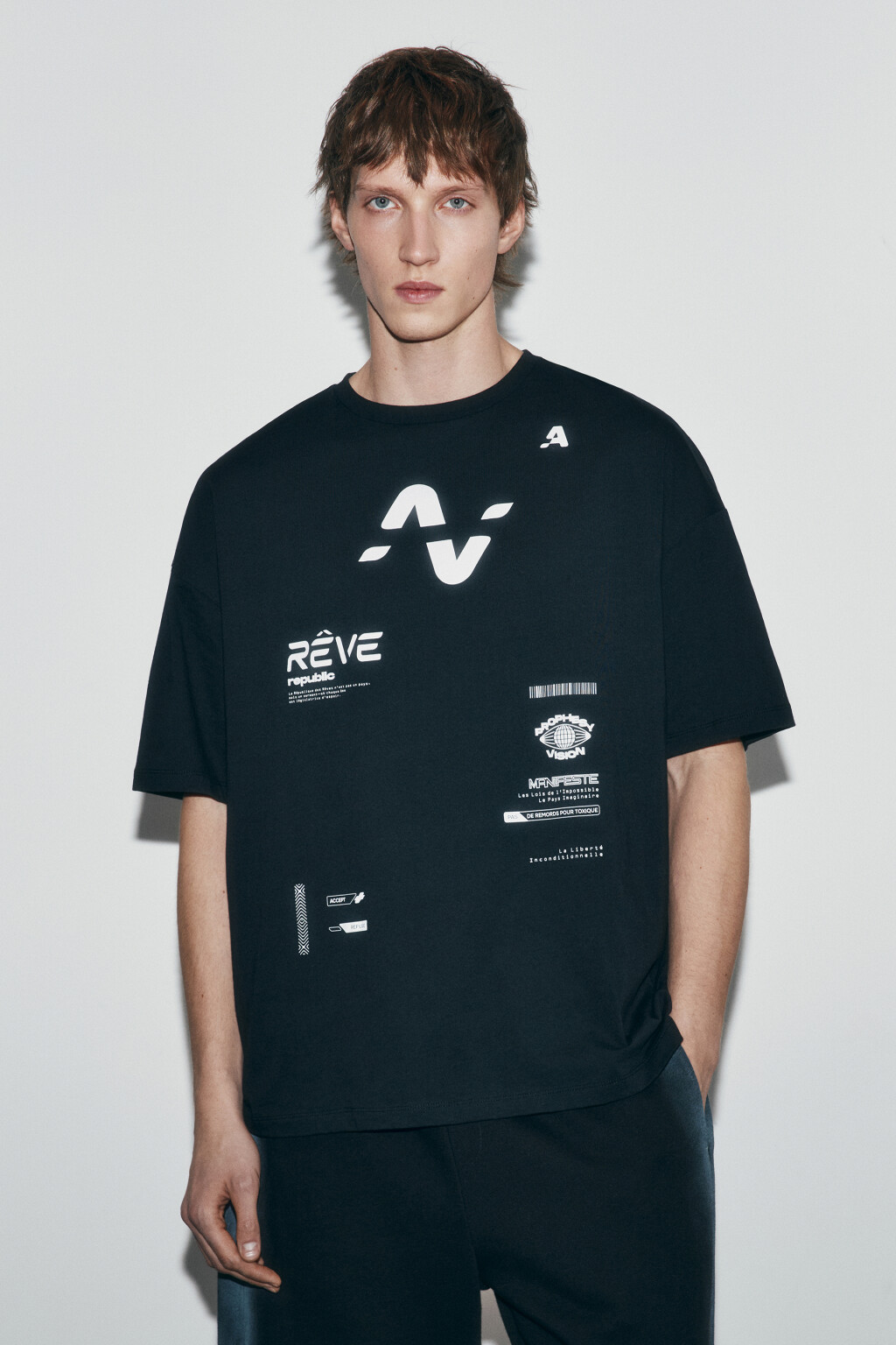 Футболка oversize хлопковая с принтом - цвет черный - 2