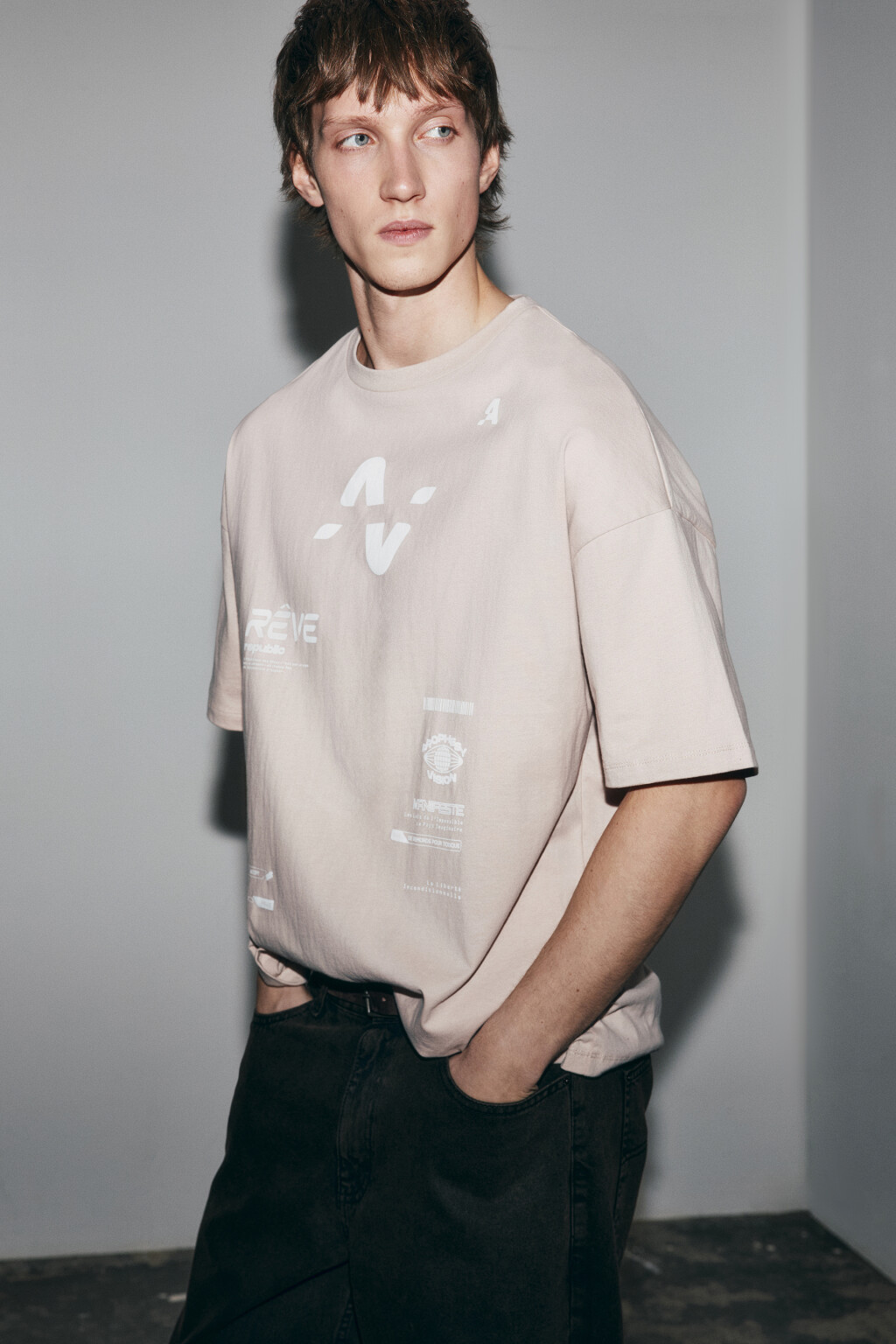 Футболка oversize хлопковая с принтом - цвет розовый - 1