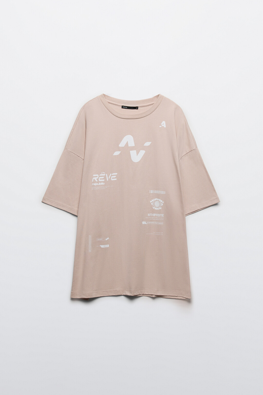 Футболка oversize хлопковая с принтом - цвет розовый - 1