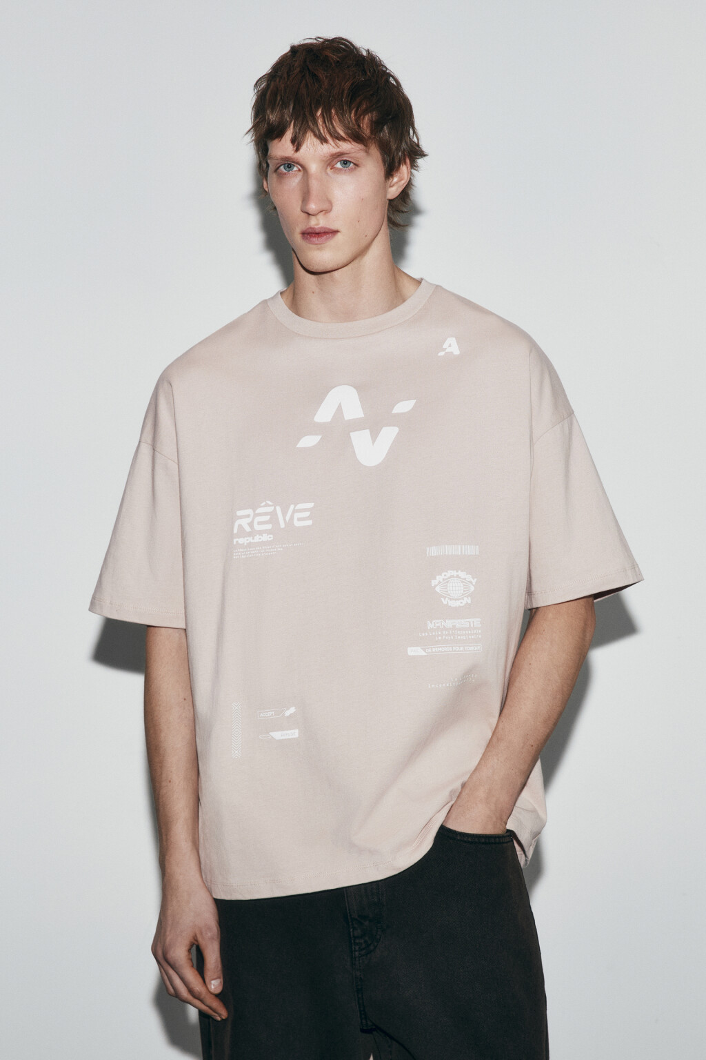 Футболка oversize хлопковая с принтом - цвет розовый - 3