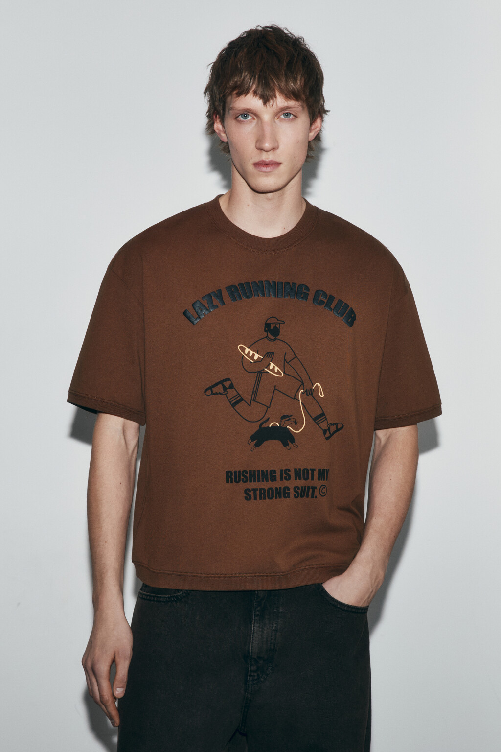 Футболка хлопковая с вареным эффектом - цвет коричневый - 3