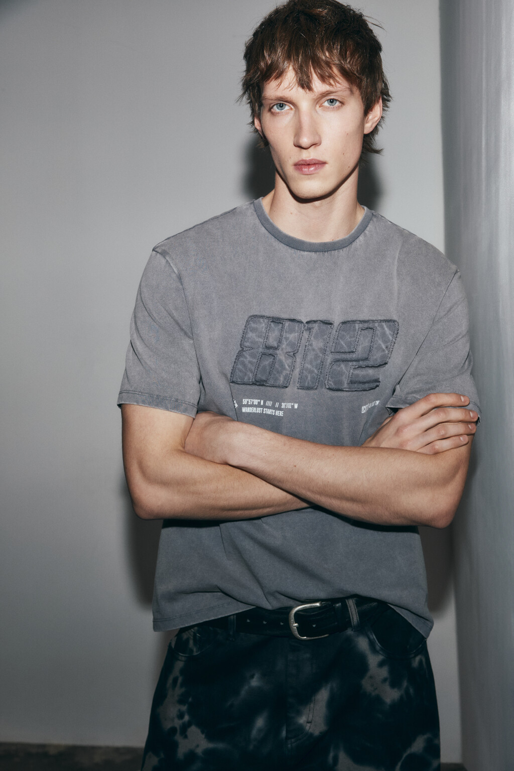 Футболка хлопковая с вареным эффектом - цвет серый - 1