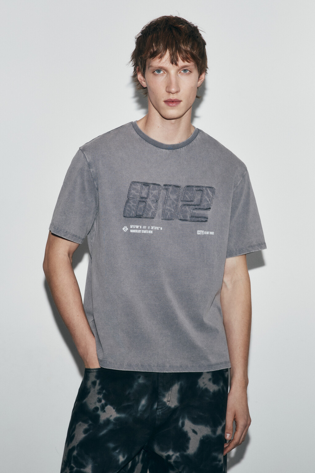 Футболка хлопковая с вареным эффектом - цвет серый - 3