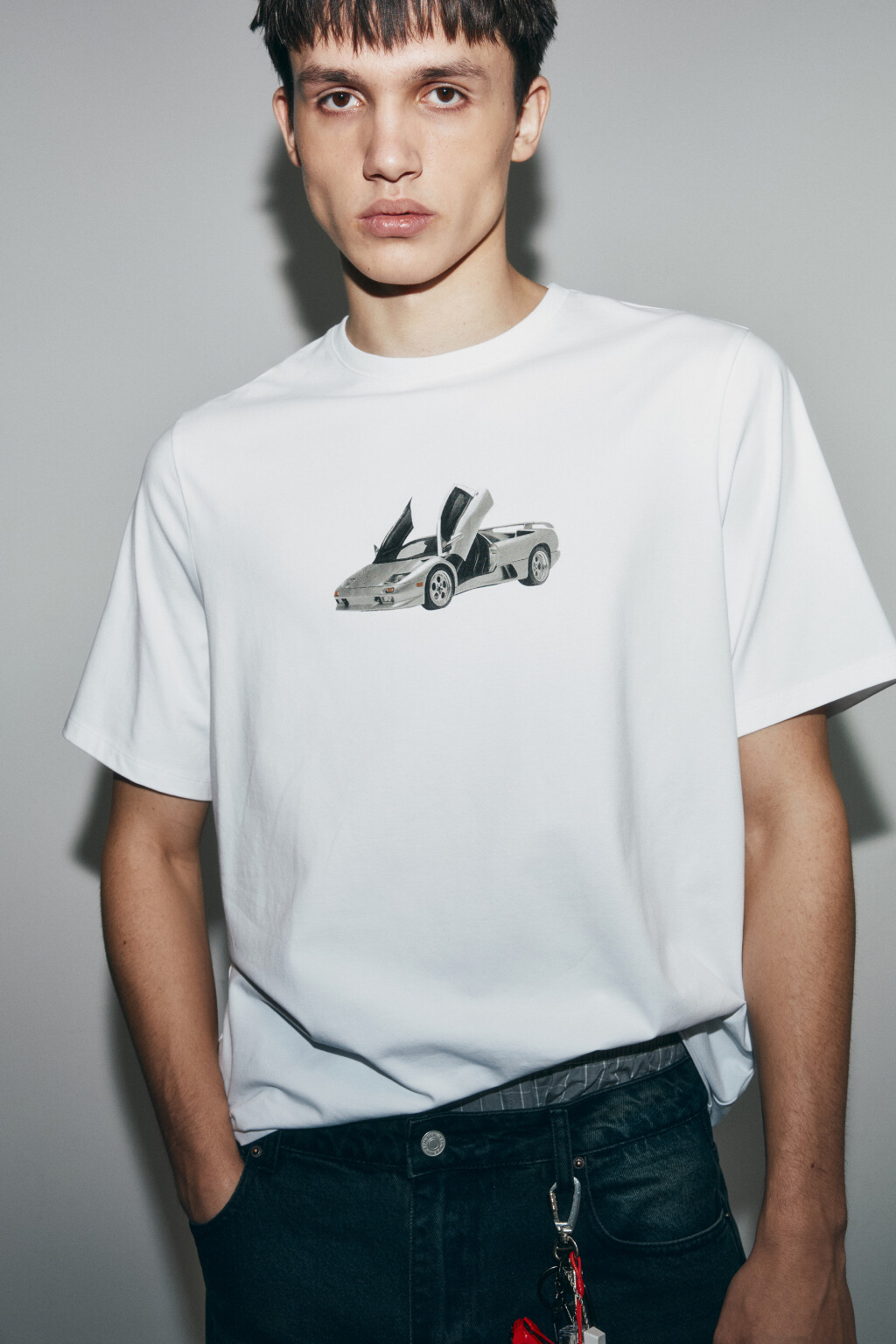 Футболка хлопковая с принтом - цвет бежевый - 2