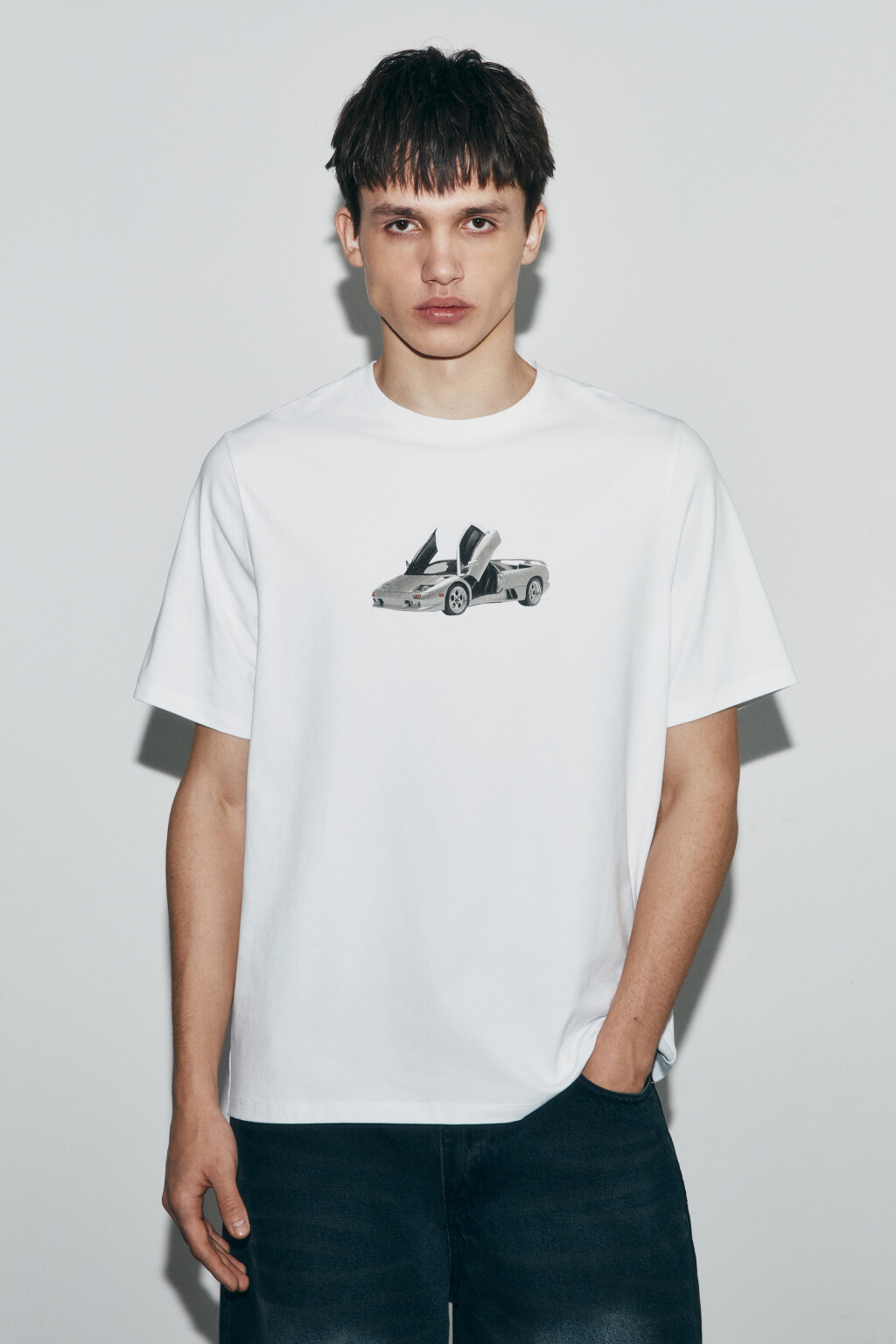 Футболка хлопковая с принтом - цвет бежевый - 3