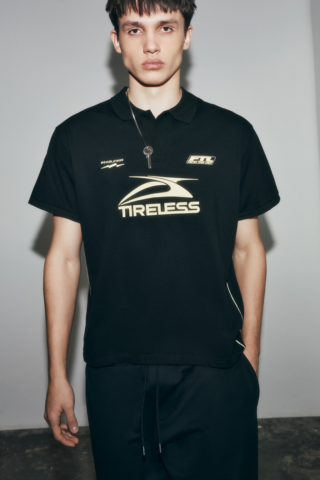 Футболка-поло со светоотражающими вставками - цвет черный - 1