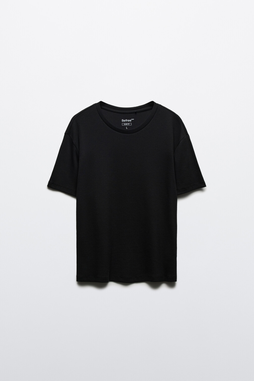 Футболка приталенная в рубчик - цвет черный - 1