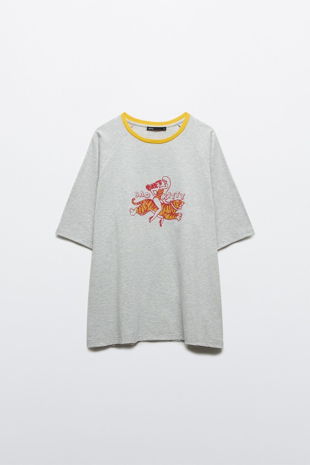 Футболка с принтом и контрастным воротником - цвет серый - 7